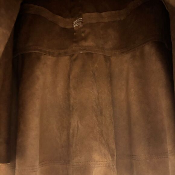 Shyanne Women's Faux Suede Ruffle Skirt Brown Large Solid Button Belt Loops - Picture 8 of 9